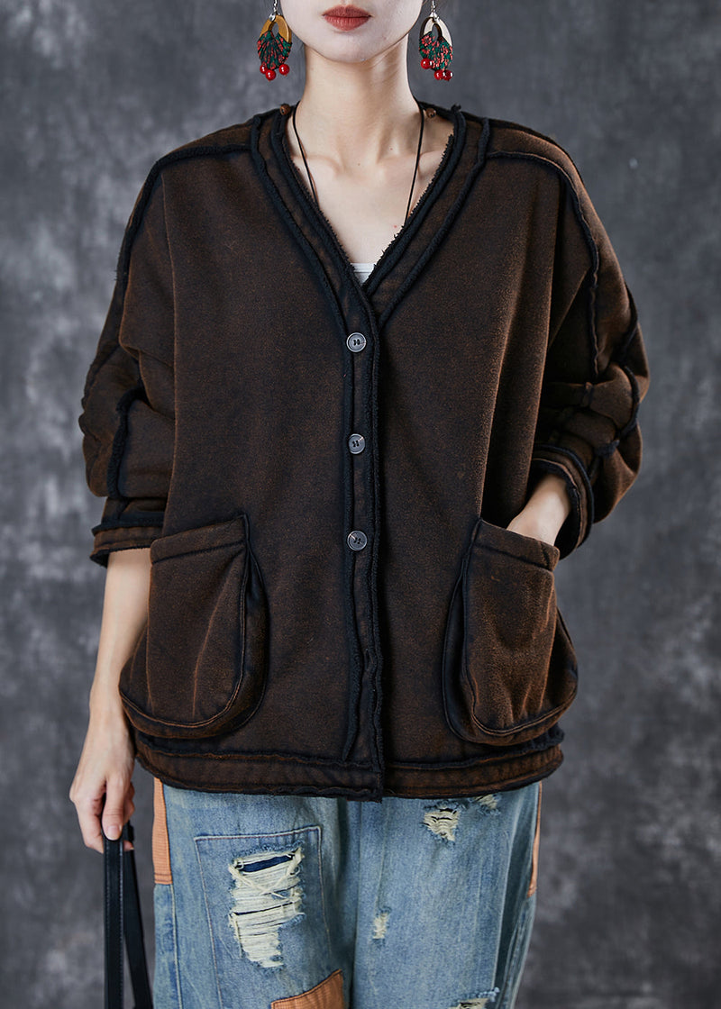 Classy Chocolate Oversized Pockets Warm Fleece Coats Winter
