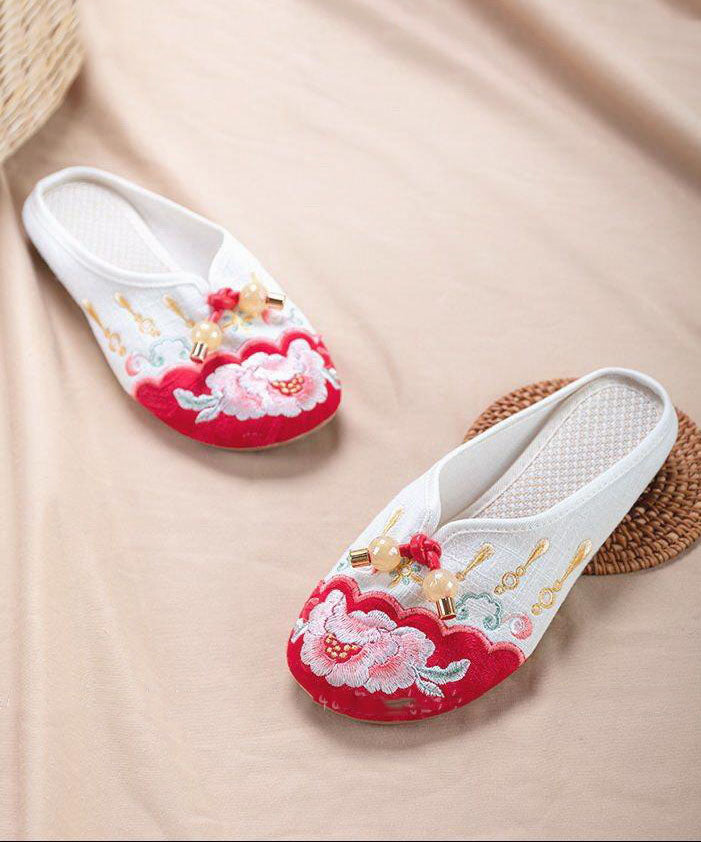 Grey Embroideried Cotton Fabric Splicing Slide Sandals