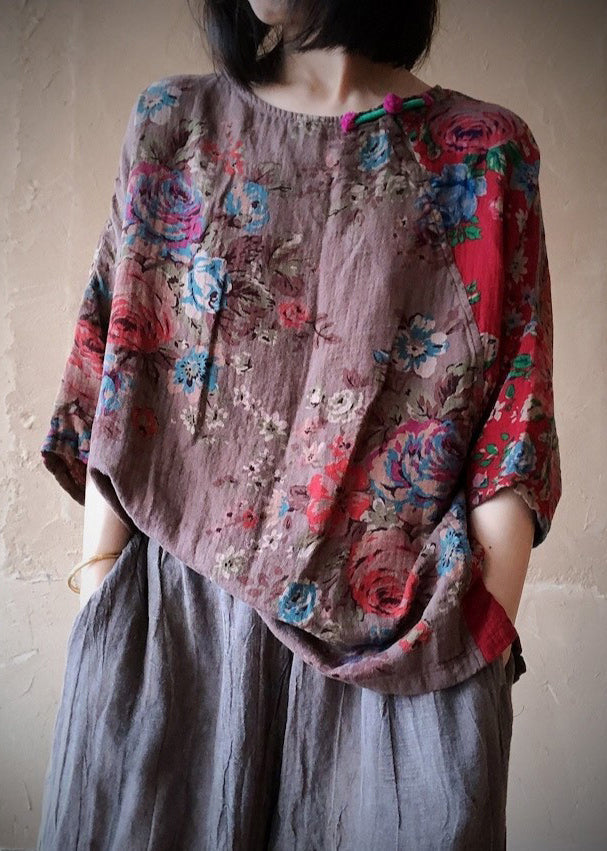 Organic Colour 1 O-neck Print Cotton Top Long Sleeve