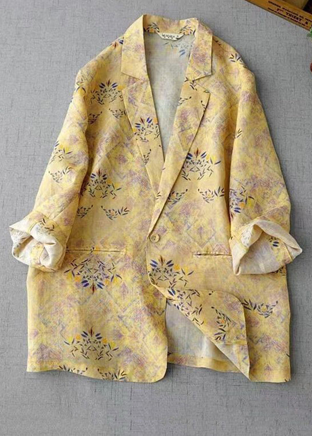 Green Notched Print Coats Long Sleeve Spring