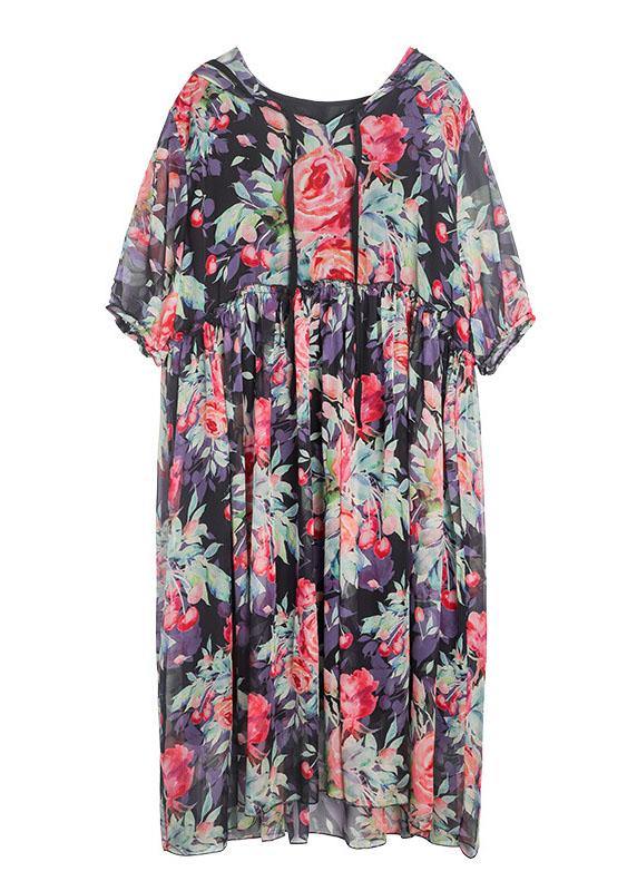 Comfy Green Loose Hooded Summer Chiffon Holiday Dress Half Sleeve