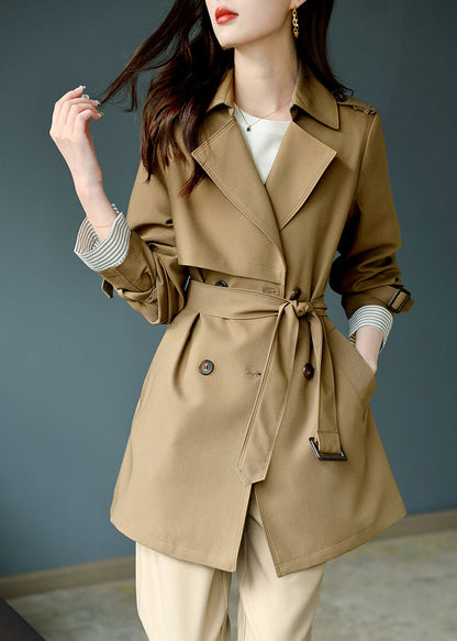 Khaki Notched Button Trench Coat Long Sleeve