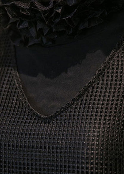 Diy Black Turtle Neck Organza Lace Vacation Dress Spring