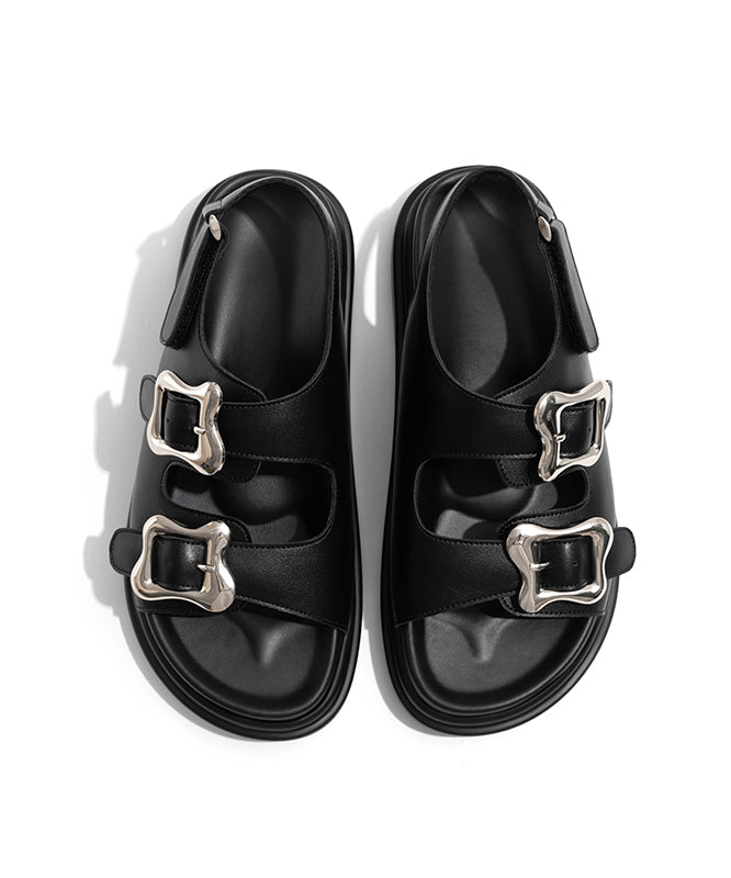 Black Buckle Strap Splicing Platform Slide Sandals