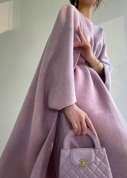 Boutique Purple Cape and Dress Woolen Two Pieces Set Spring