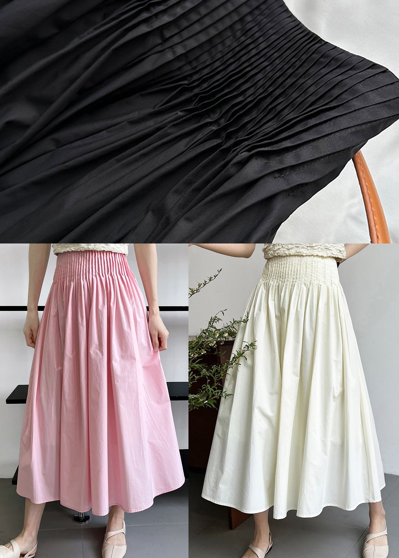 Organic Pink Wrinkled Exra Large Hem Cotton a Line Skirt Spring