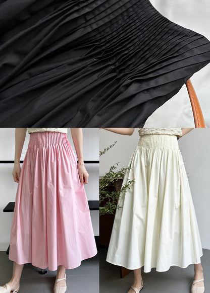 White Fine Cotton a Line Skirt High Waist Wrinkled Fall