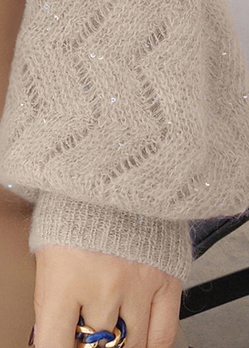 Apricot Ruffled Sequins Knit Two Pieces Set Spring