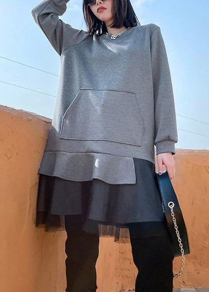 Style Gray Clothes O Neck Patchwork Spring Dresses