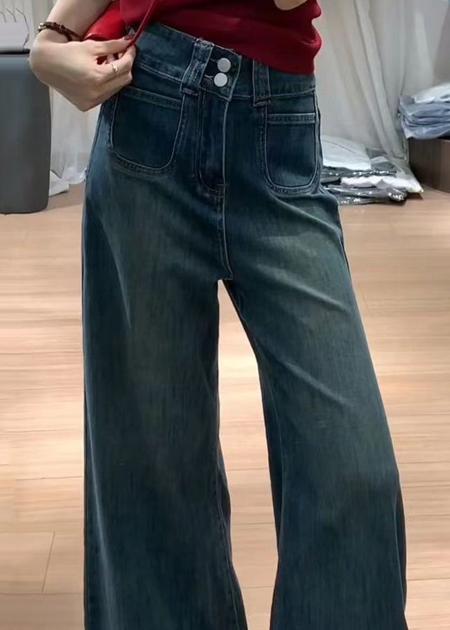 Navy High Waist With Pockets Denim Bell-bottom Trousers Fall