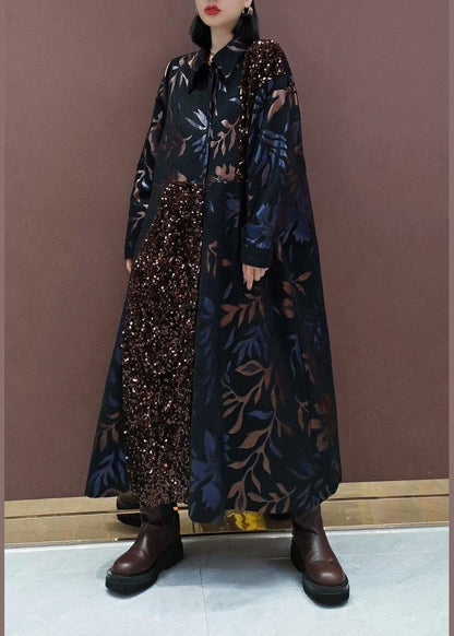 Natural Lapel Patchwork Spring Clothes Ideas Black Sequined Maxi Dress