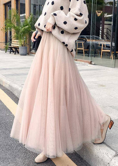 Simple Coffee Elastic Waist Tulle Skirt Spring