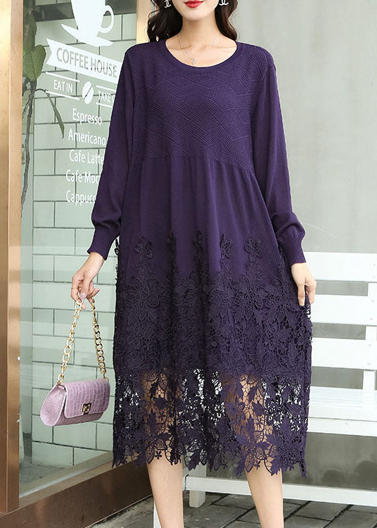 Chocolate Embroideried Patchwork Knit Long Dresses Spring