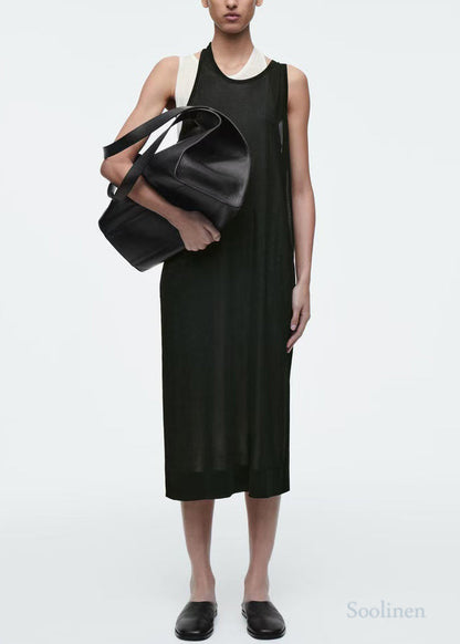 Italian Black Asymmetrical Design Layered Cotton Maxi Dress Summer
