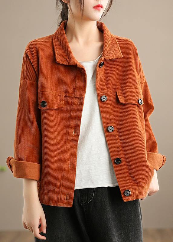 Orange Clothes Wardrobes Lapel Button Down Jackets