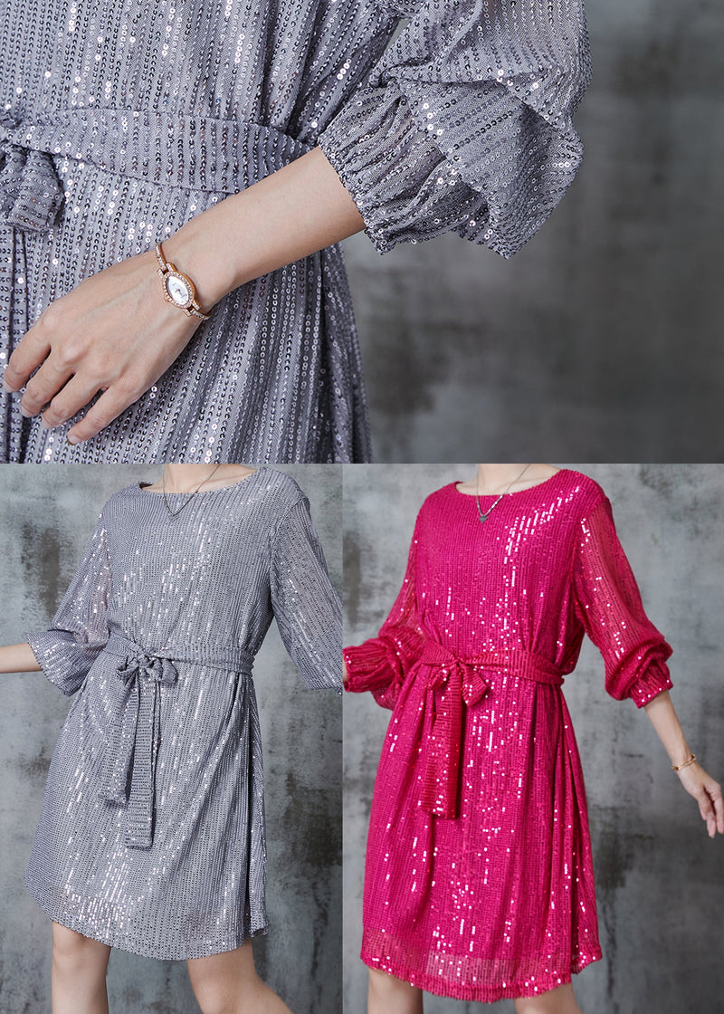 Diy Rose Sequins Tie Waist Tulle Day Dress Fall