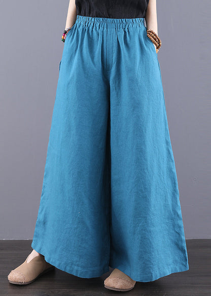 Peacock Blue Oversized Linen Wide Leg Pants Summer