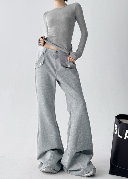 Grey Oversized Cotton Bell-bottom Trousers Fall