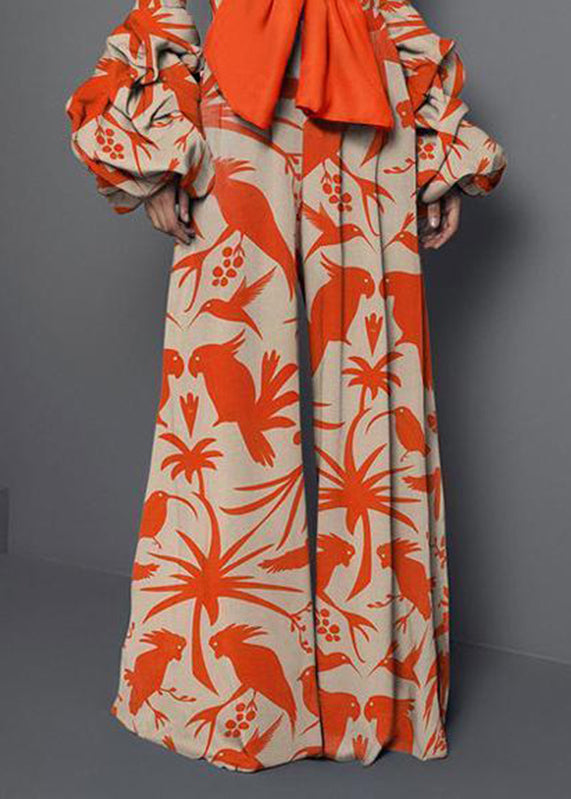 Red V Neck Print Patchwork Jumpsuits Long Sleeve Spring
