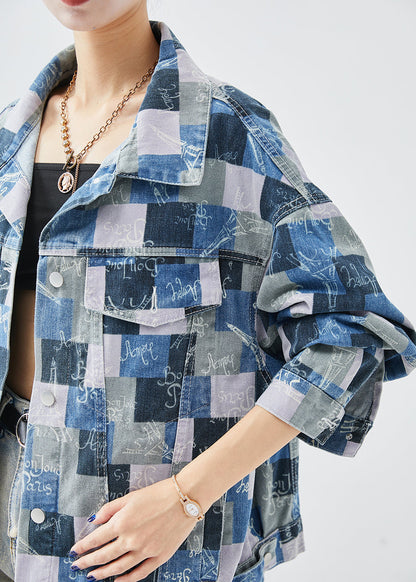 Colorblock Oversized Plaid Denim Coats Fall