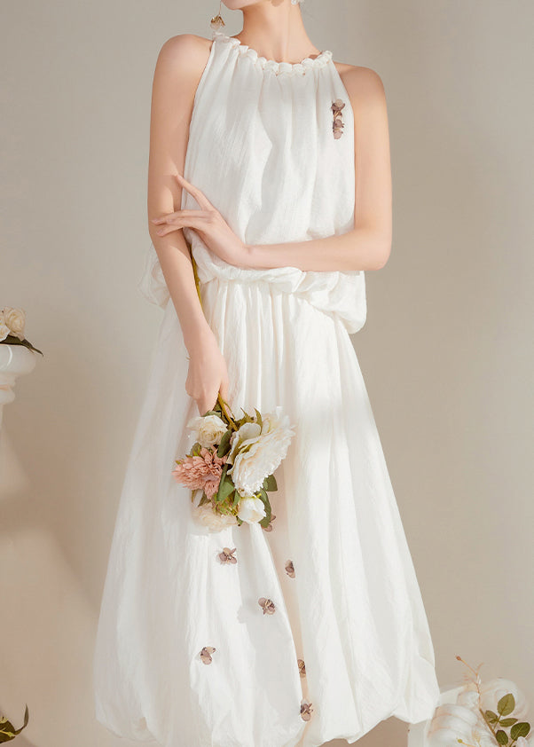 White O-neck Top and Maxi Skirts Two Pieces Set Summer
