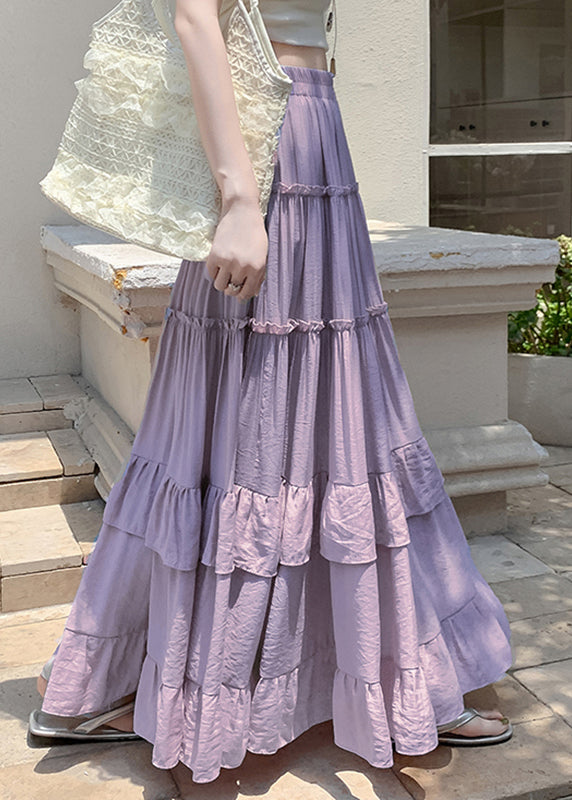 Purple Elastic Waist Draping a Line Skirts
