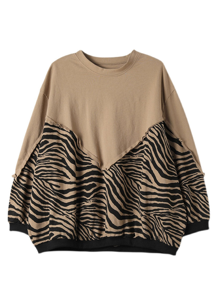 Khaki Leopard Wrinkled Sweatshirt Long Sleeve