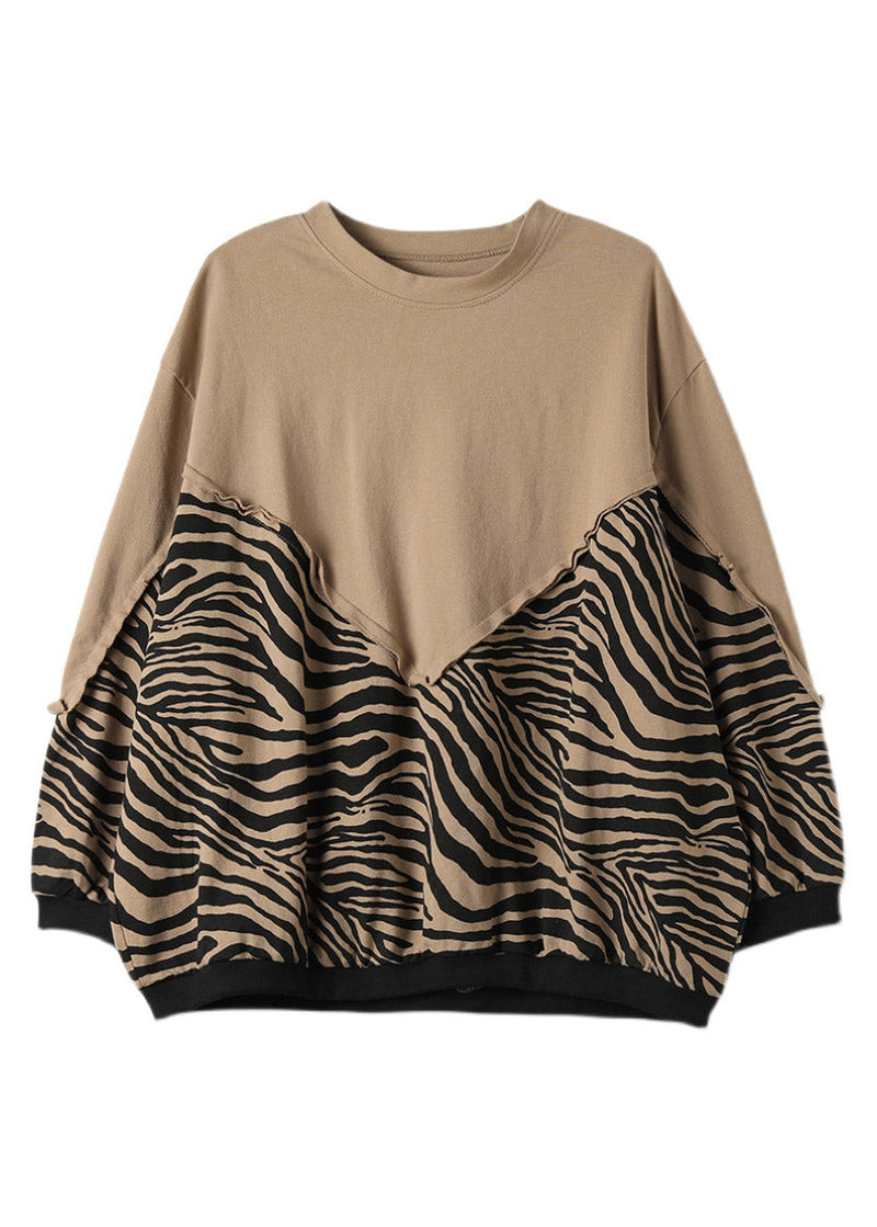 Khaki Leopard Wrinkled Sweatshirt Long Sleeve