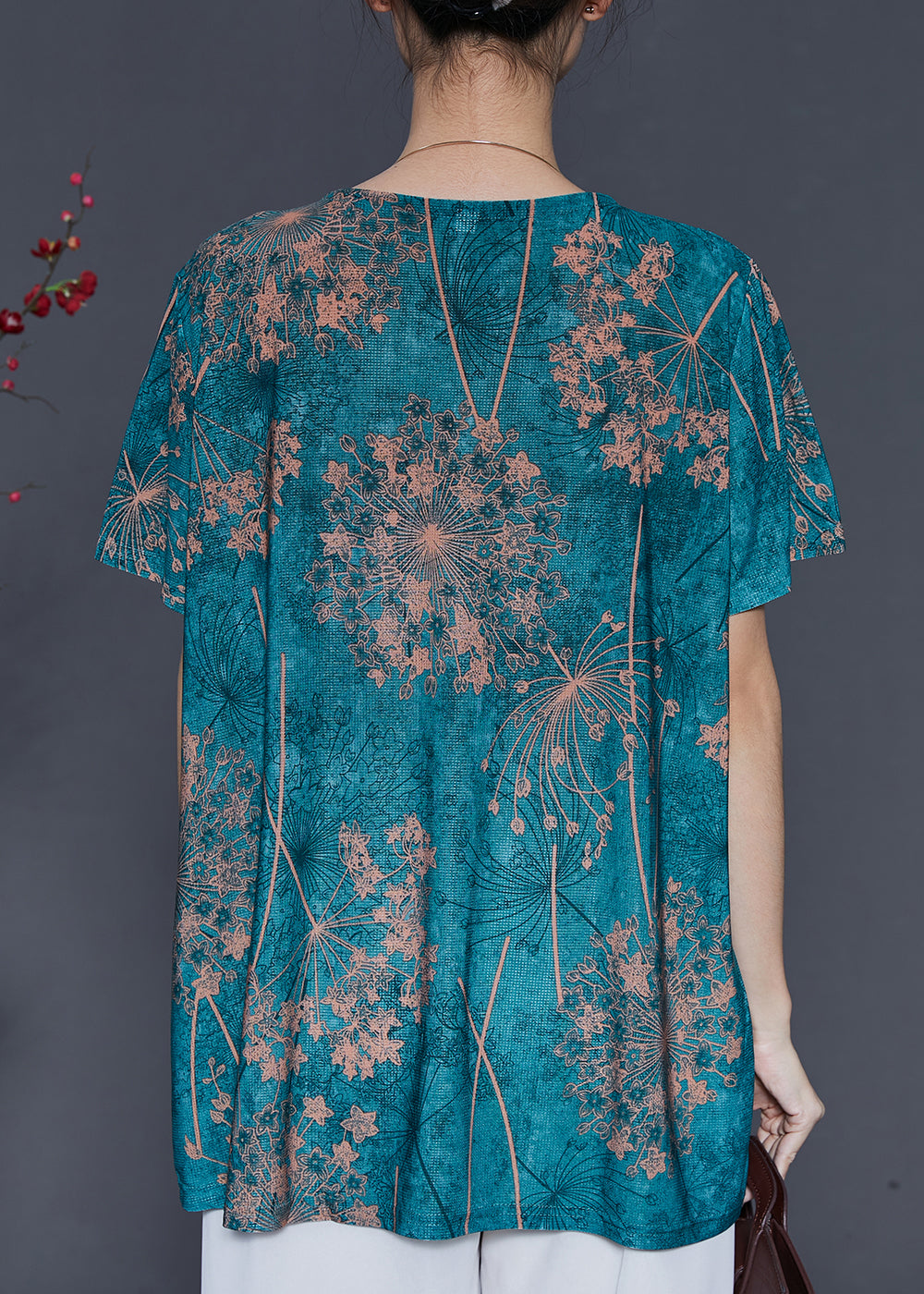 Green Oversized Print Silk Shirt Top Summer