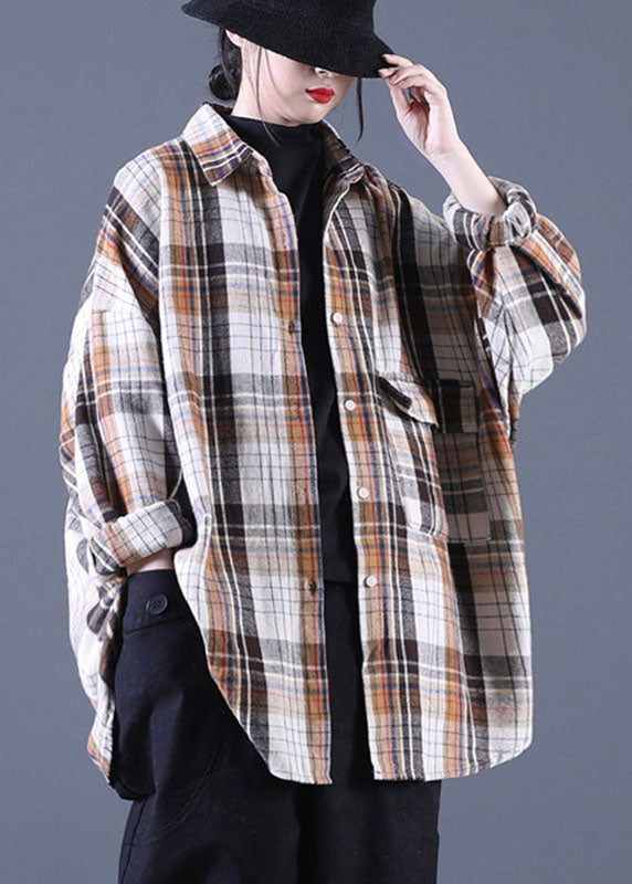 Stylish Khaki Peterpan Collar Pockets Button Fall Long Sleeve Shirt