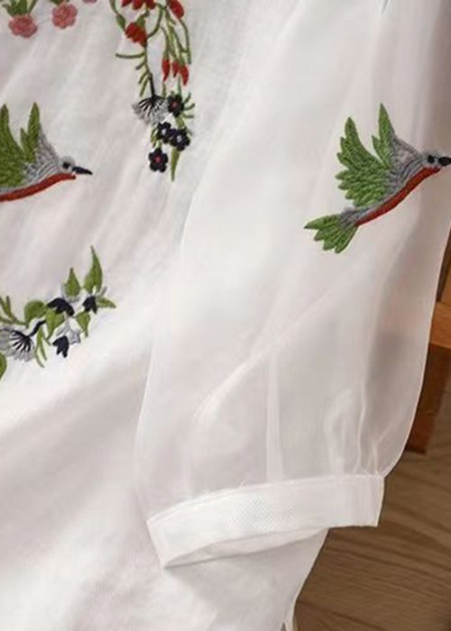 White O Neck Embroideried Cotton T Shirts Summer