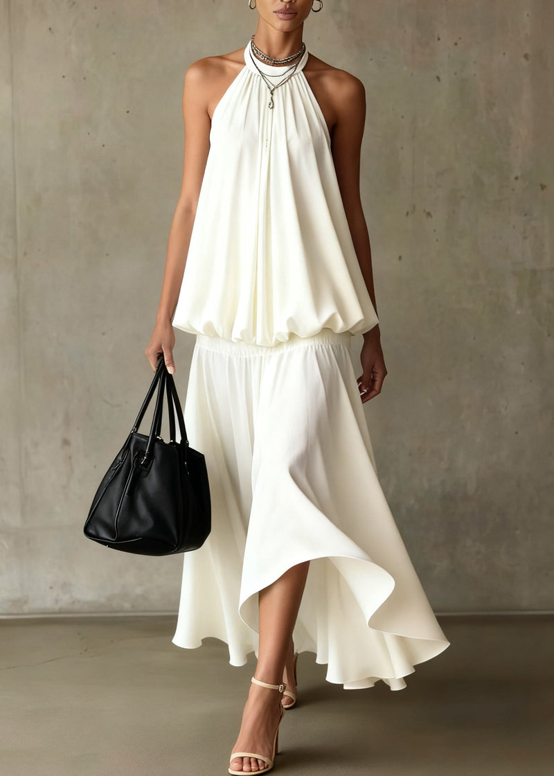 White Wrinkled Tops and Skirts Two Pieces Set Summer