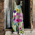 Comstylish Color Block Floral Art Printed Casual Jumpsuit
