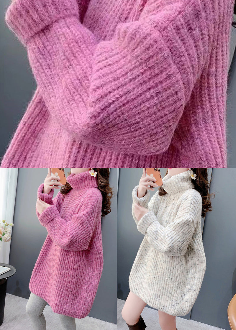 Beige Thick Knit Pullover Versatile Hign Neck Spring