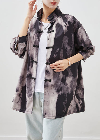 Black Oversized Tie Dye Spandex Shirts Fall