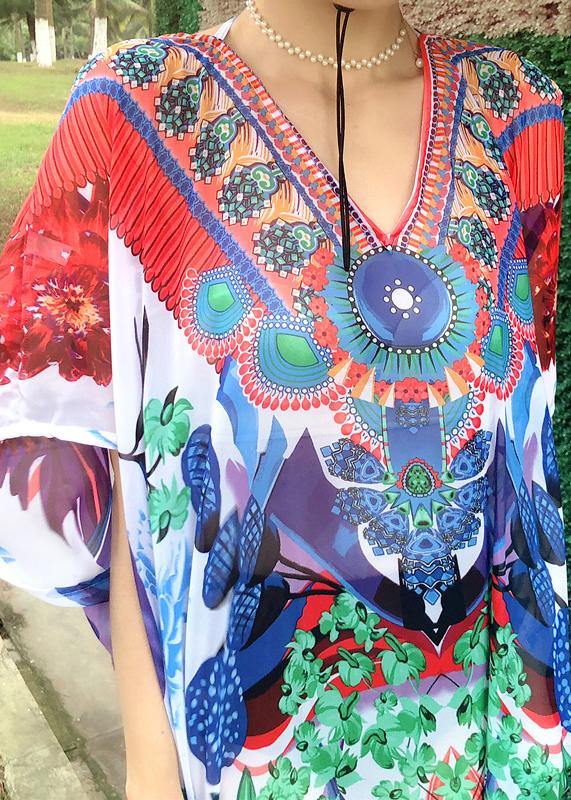Comfy Print Backless Chiffon Tie Beach Gown Summer Dress