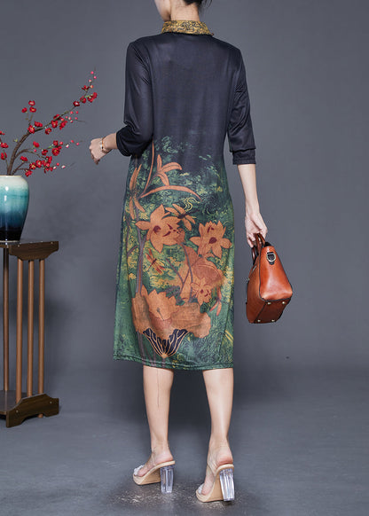 Black Peter Pan Collar Print Slim Fit Dress Fall