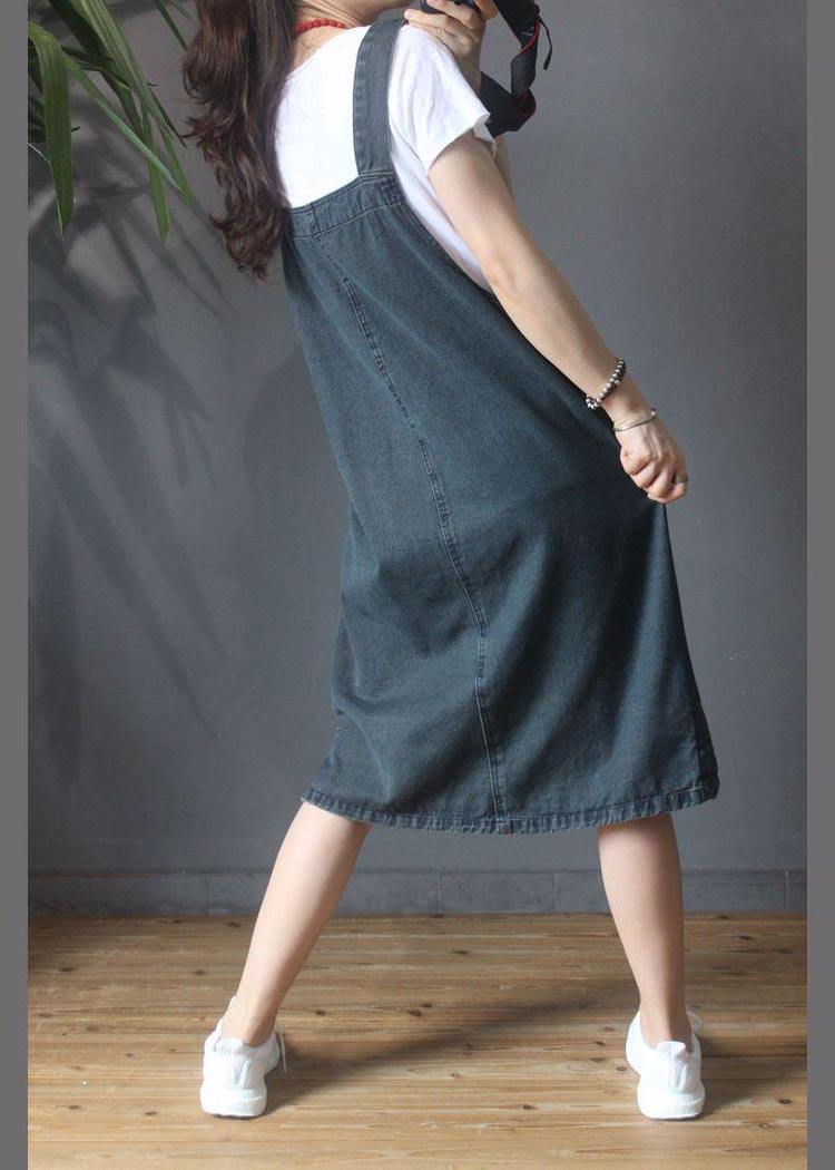 Stylish Blue Pocket Scarpenter Denim Summer Dresses