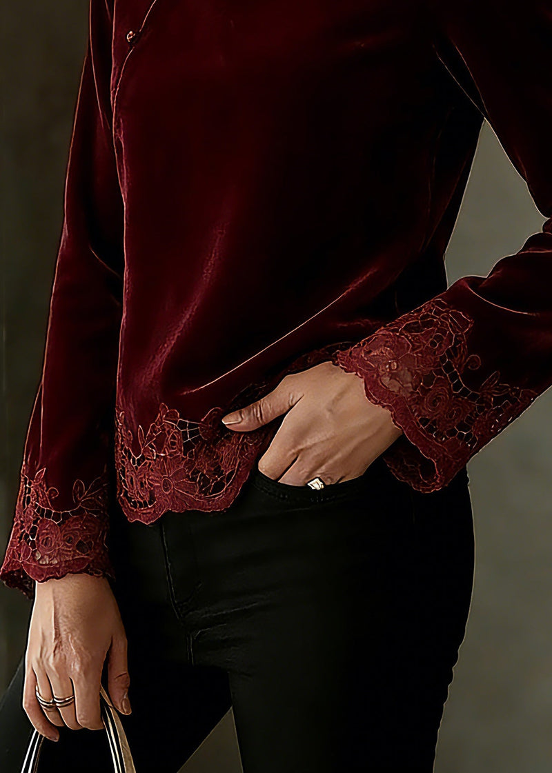 Chinese Style Mulberry Stand Collar Patchwork Top Spring