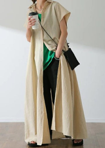 Beige Oversized Cotton Shirt Dress Summer