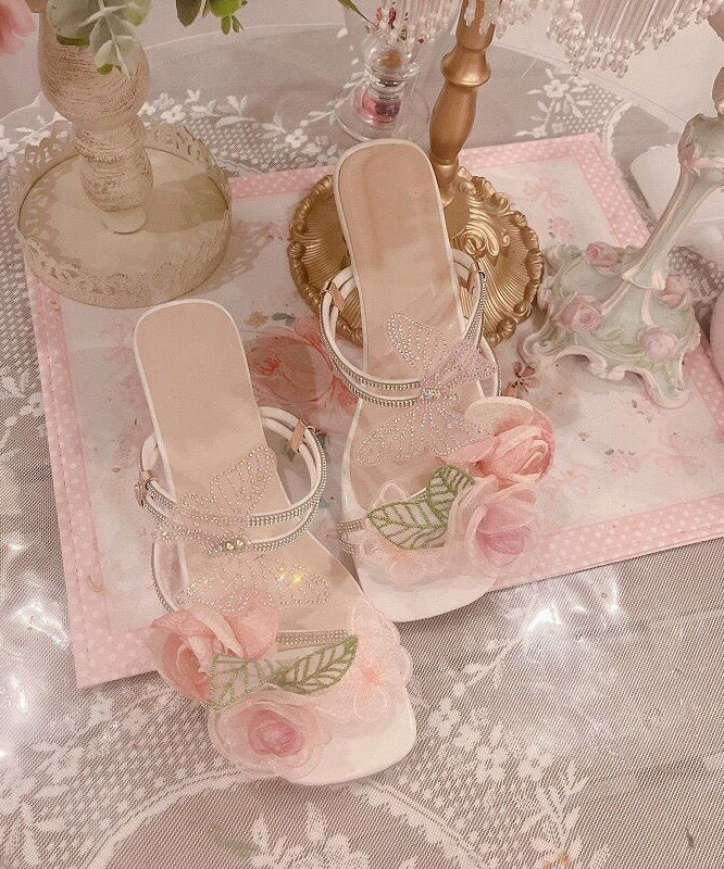 Original Design Flower Butterfly Zircon Slide Sandals Peep Toe