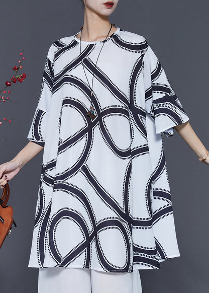 White Oversized Print Cotton Dresses Summer
