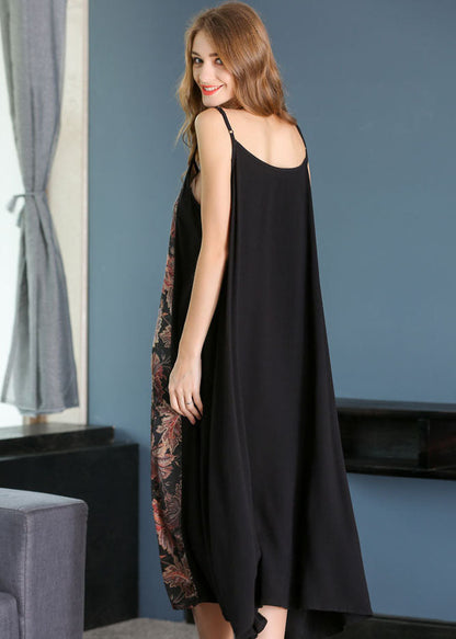 Black Patchwork Print Chiffon Summer Dress