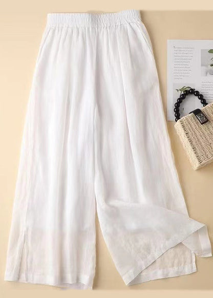 Lavender Elastic Waist Side Open Linen Straight Pants Summer