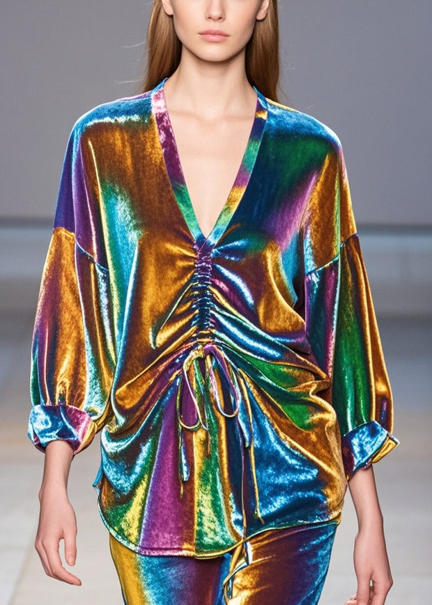Gradient Color Cinched Silk Velour Top Fall