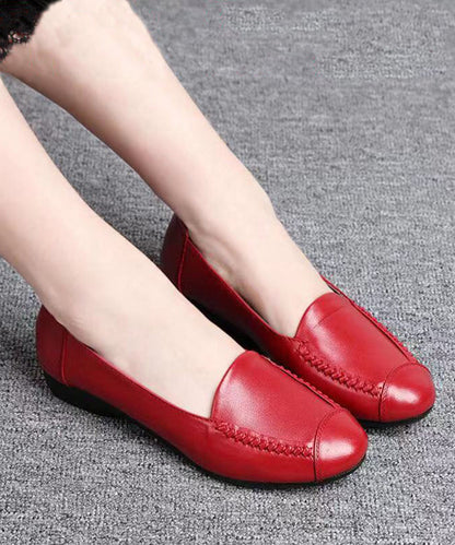 Red Soft Penny Loafers Faux Leather Splicing