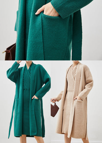 Blackish Green V Neck Thick Knit Sets 2 Pieces Winter