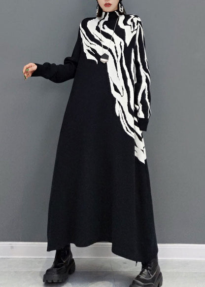 Classy White Print Knit Sweater Dresses Spring
