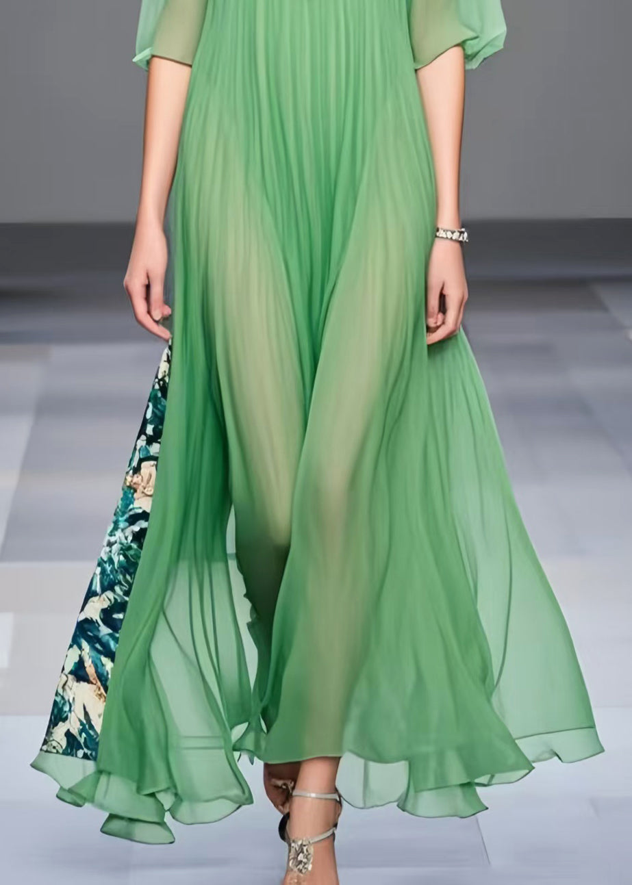 Modern Light Green Oversized Patchwork Chiffon Vacation Dresses Half Sleeve Summer