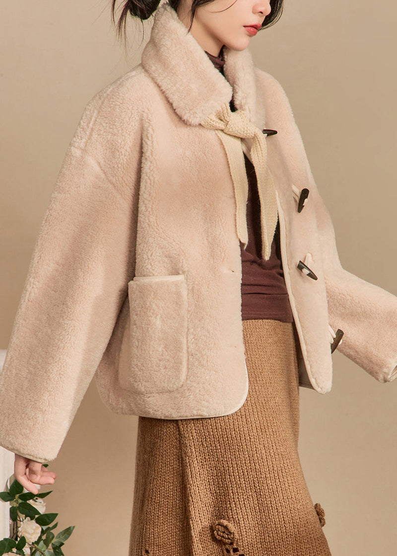 Beige Scarf Original Design Teddy Faux Fur Coats Winter